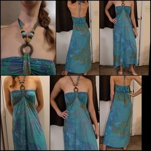 Halter maxi dress- Teel Medium. Beads.